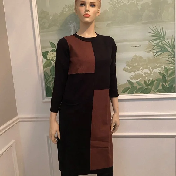 Black and brown color block knit dress. Expensive looking in person. Classy. - Picture 6 of 7